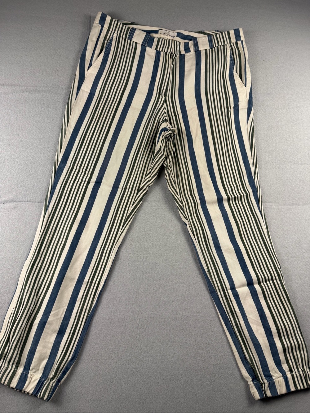 Ann Taylor LOFT Women's Striped Ankle Pants White Blue Green Cotton
